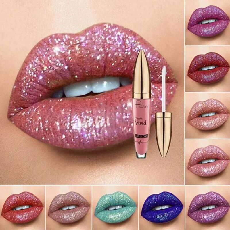 18 Colors Glitter Lip Gloss Waterproof Long Lasting Diamond Matte To Shimmer Metallic Liquid Lipstick Women Lips Makeup Cosmetic W260311