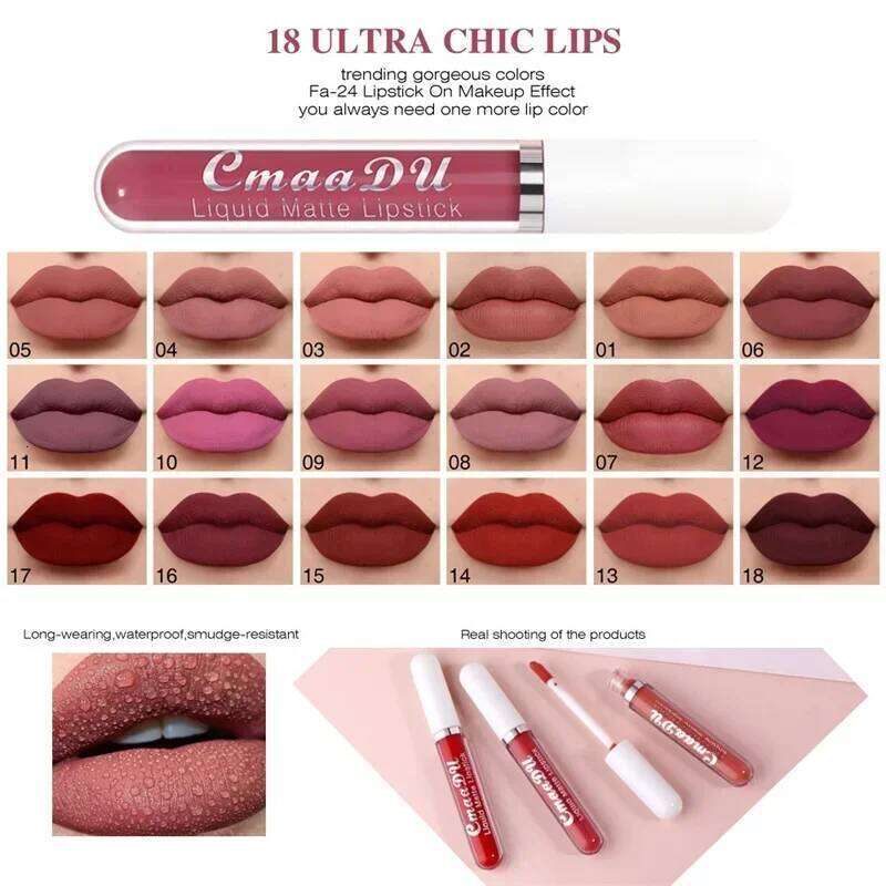 18 Colors Matte Lipstick Waterproof Long Lasting Velvet Texture High Saturation Lip Gloss Easy Color Non-stick Cup Lips Makeup W260311