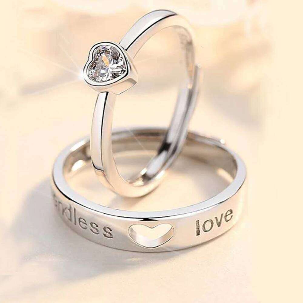1 Pair Adjustable Heart-Shaped Couple Ring Copper Plated Platinum Men Women Finger Jewelry Drop Shipping Valentine's Gift W260311