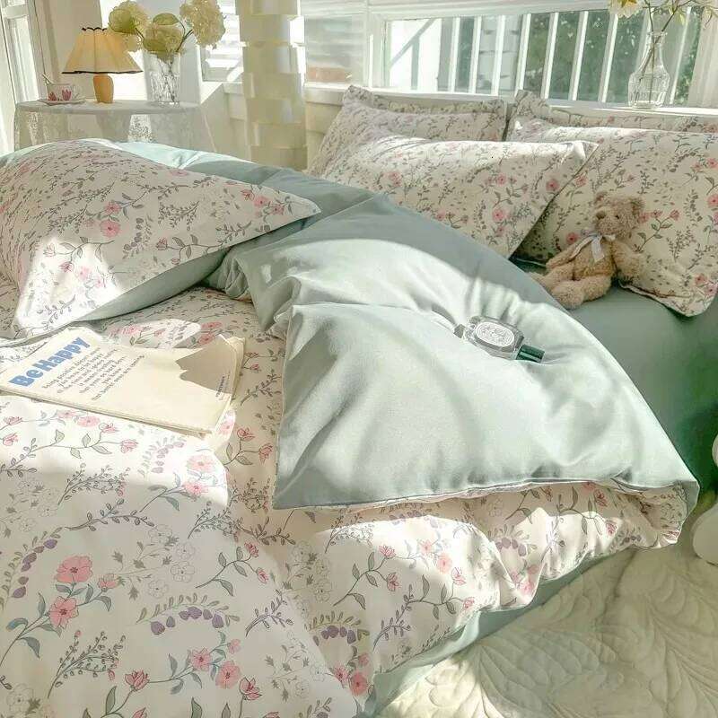 Romantic Elegant Bedding Set Soft Chic Floral Blossom Print Duvet Cover Skin Friendly Bed Sheet Pillowcases 4Pcs Twin Queen King H260312