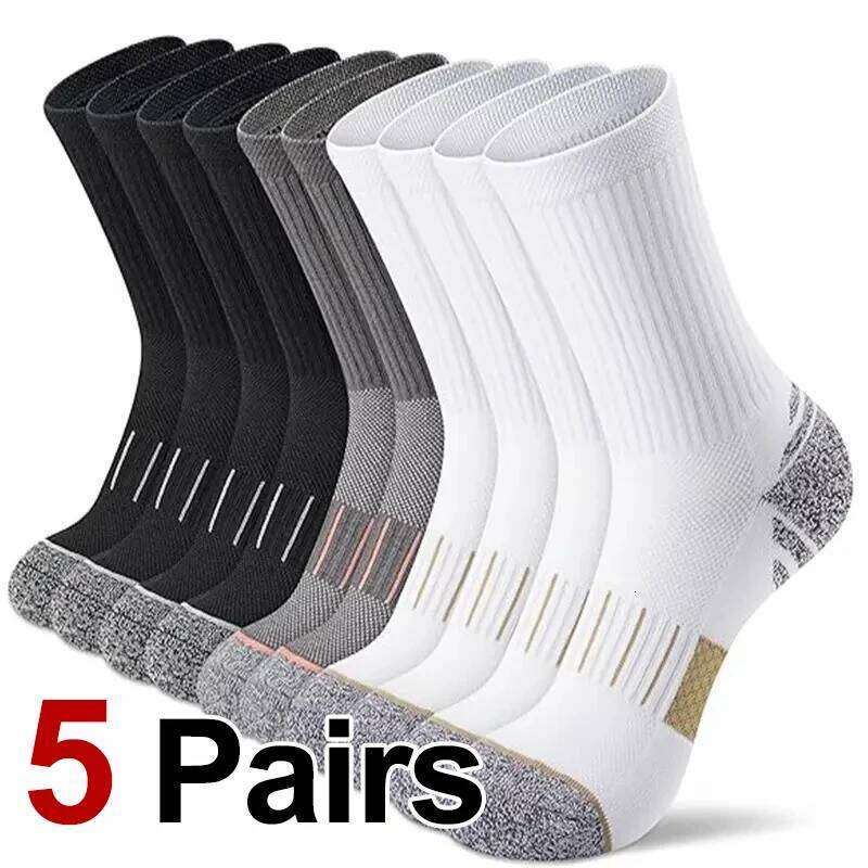 5 Pairs Unisex Sweat Absorbing Breathable Running Arch Support Cushioning Suitable Outdoor Wear All Season Sports Socks Z260312