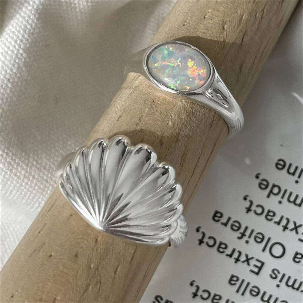 Shell Opal Stone Cuff Rings For Women Girl 2023 New Trend Fashion Vintage Jewelry Ladies Gift Party anillos mujer H260312