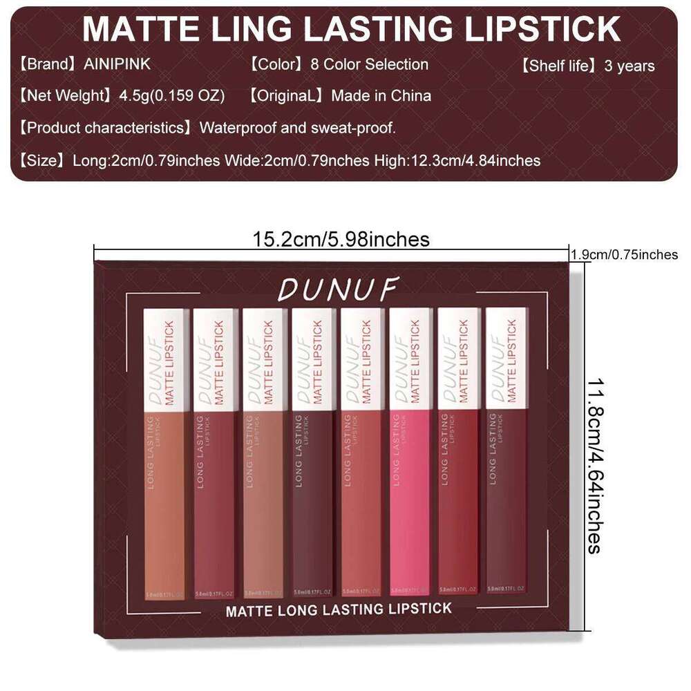 Gloss Lipstick Lip Stain Set, Waterproof Matte Non-sticky Non-transfer Long-Lasting Moisturizing, Nude, Y2K Makeup Christmas W260311