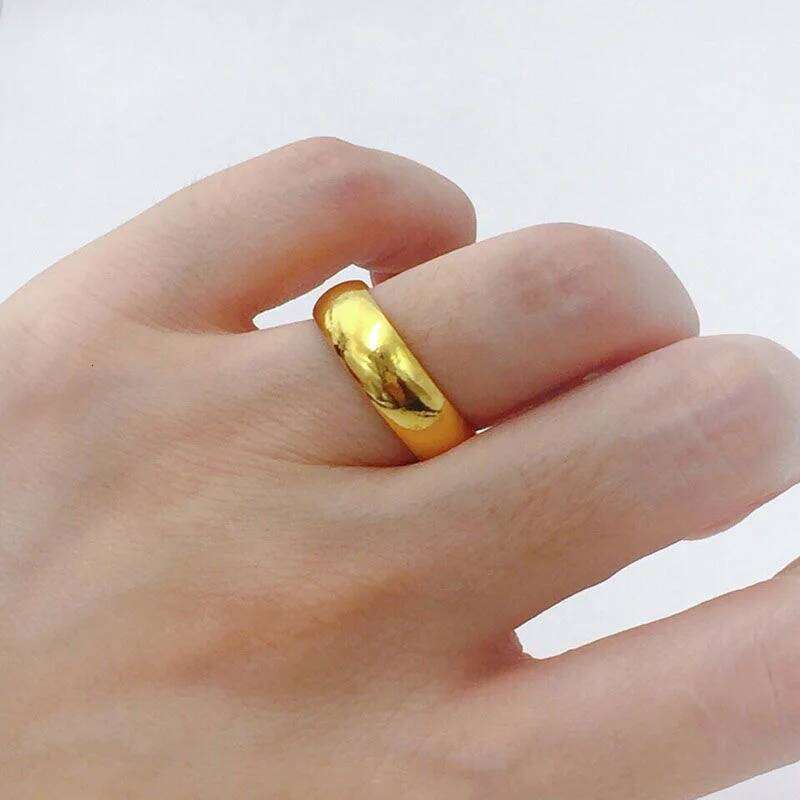 Baifu s Pure Plated Real 18k Yellow Gold 999 24k En Faced Men and Women's Wedding Couples; Ring for a Long Time Never Fade Jewel H260312