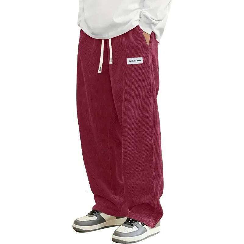 New Mens Corduroy Casual Fashion Loose Fit Baggy Pants Straight Sweatpants Elastic Waist Drawstring Outdoor Streetwear