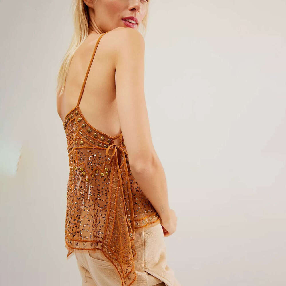 Free shipping designer's new sexy transparent backless seduction casual fashion shiny rhinestone strap beach sunscreen vest