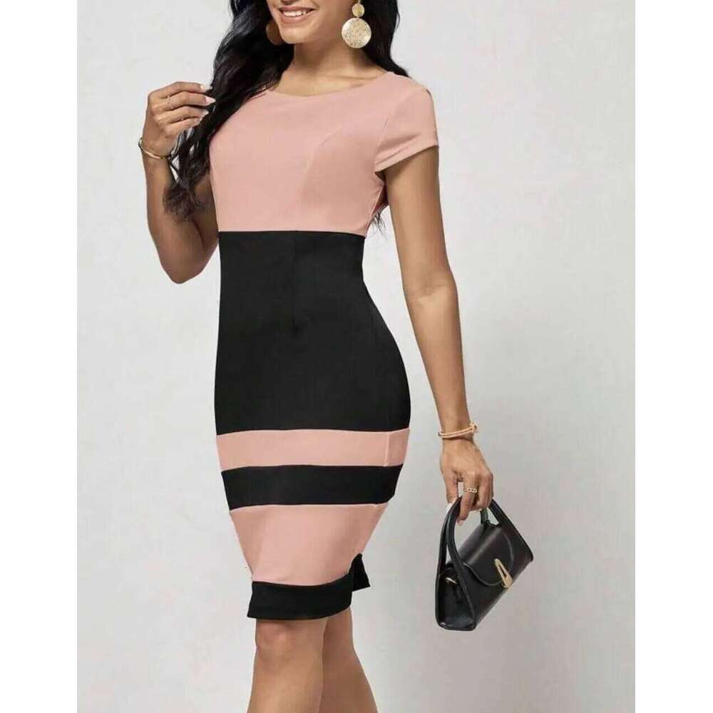 Spring Autumn new European and American womens clothing hot selling styles of stylish slim matching waistband round neck C260312