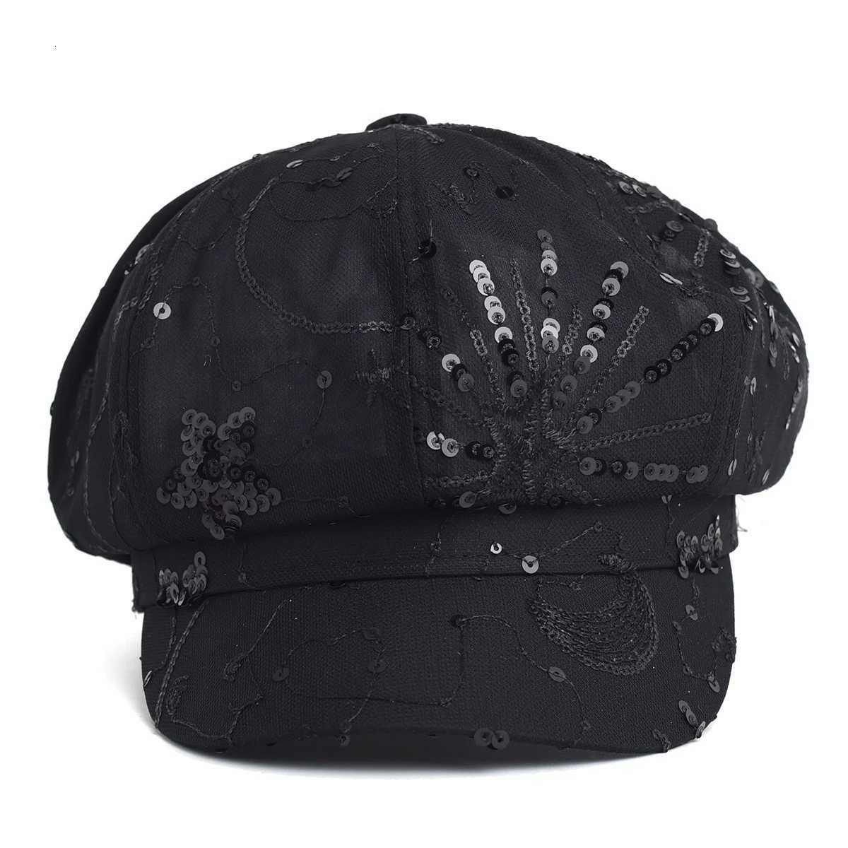 Womens Sequined Beret Hat Korean Style Sparkle Newsboy Cap with Breathable Mesh Fashion Painter Hat for Summer and Fall H260312 - view 7