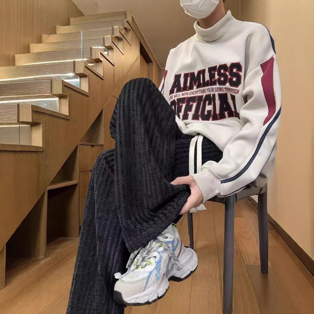 Style Striped Knit Loose Straight Designer Pants Heavy-duty Sweatpants Casual Sports Long Pants For Men Autumn And Winter Trendy