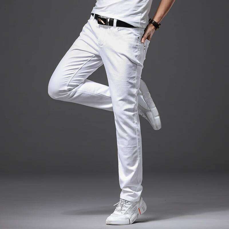 Men White Jeans Fashion Casual Classic Style Slim Fit Soft Trousers Male Brand Advanced Stretch Pants 26Y0312