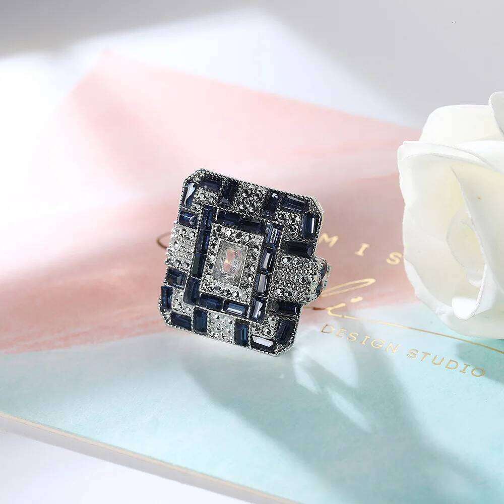 Vintage Style Big Blue White AAA+ Zircon Stone 925 Silver Square Rings For Women Fashion Wedding Engagement Jewelry Hot Sale H260312