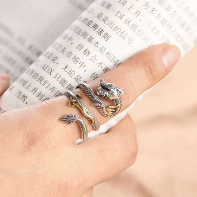 Buyee 925 Sterling Silver Unique Big Elegant Chinese Dragon Open Ring Finger for Men Women Rock Punk Fine Jewelry Circle H260312