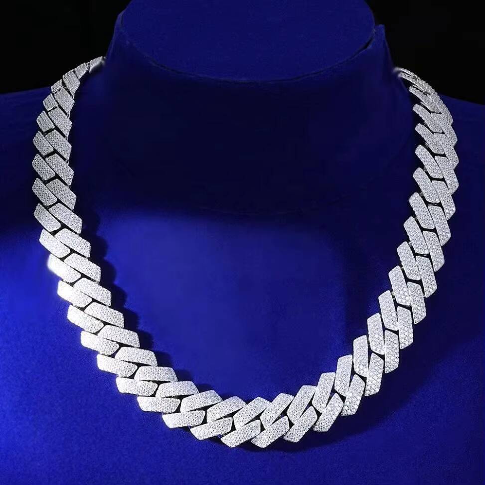 High Quality Hip Hop Jewelry 8mm 12mm 15mm 18mm 20mm Ice Out VVS Moissanite Diamond 925 Silver Cuban Link Chain for Men