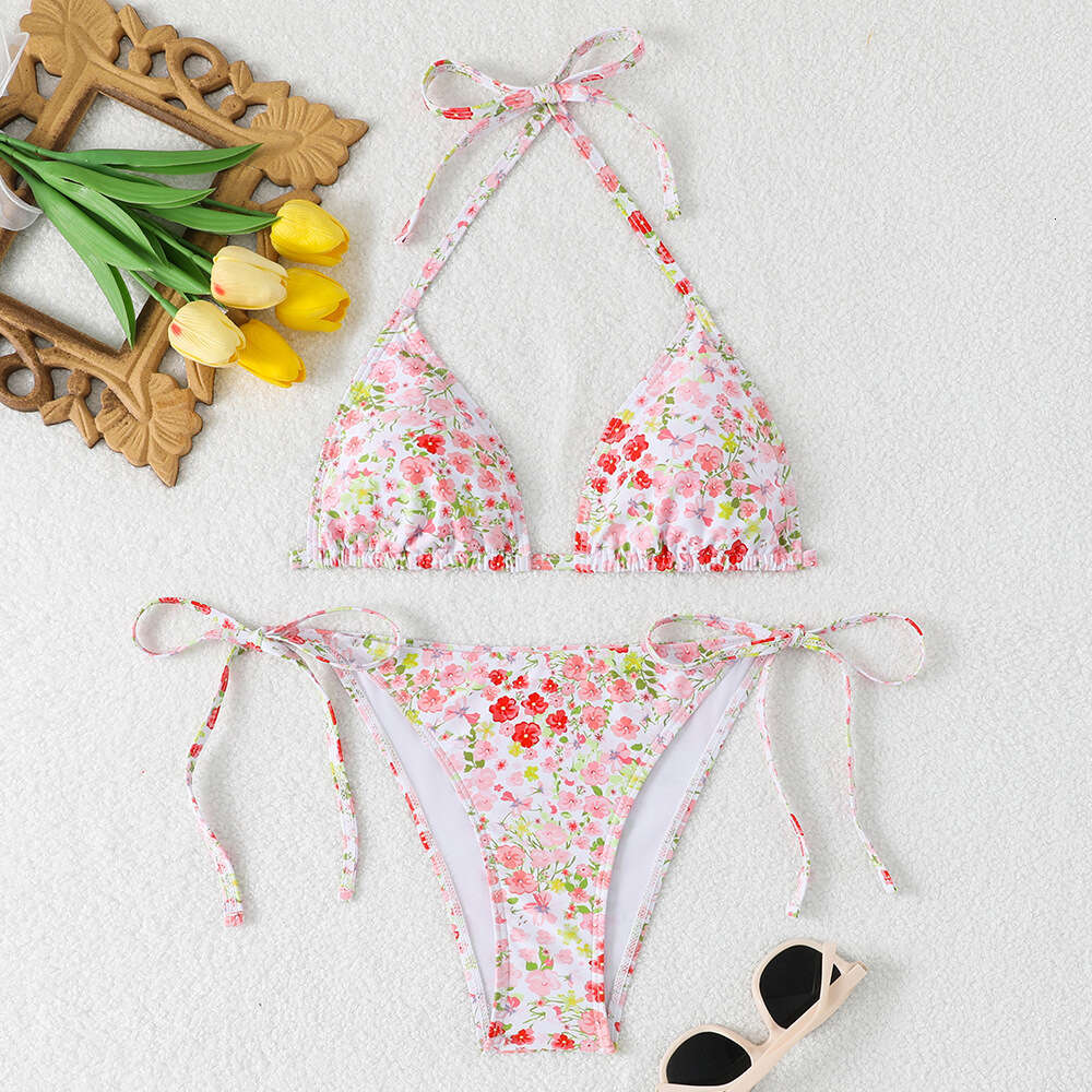 New European and American solid color sexy bikini three-piece beach swimsuit