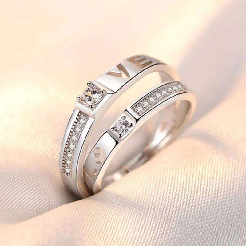 NEW 925 Sterling Silver Moissanite Diamond Couple Rings for Lovers Matching Wedding Jewelry Set W260311