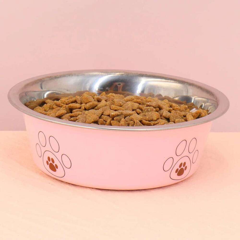A pet stainless steel cat dog bowl is non slip and easy to clean indoors 26Y0312