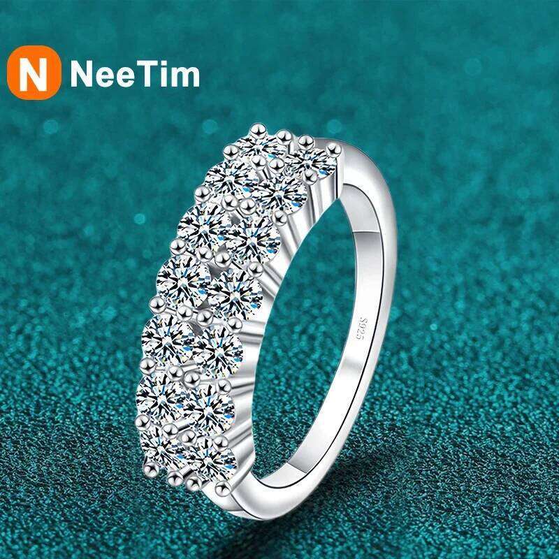 NeeTim 1.4CT All Moissanite Rings for Women Sparkling Diamond Wedding Band S925 Sterling Silver with White Gpld Plated Jewelry H260312