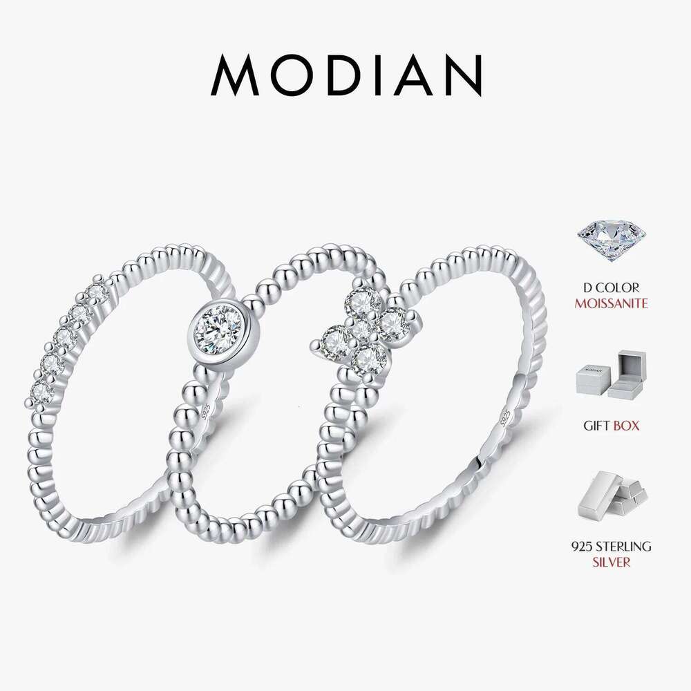 MODIAN D Color Stackable Moissanite Ring 925 Sterling Silver Beads Sparkling Trendy Rings For Women Party Vacation Jewelry H260312