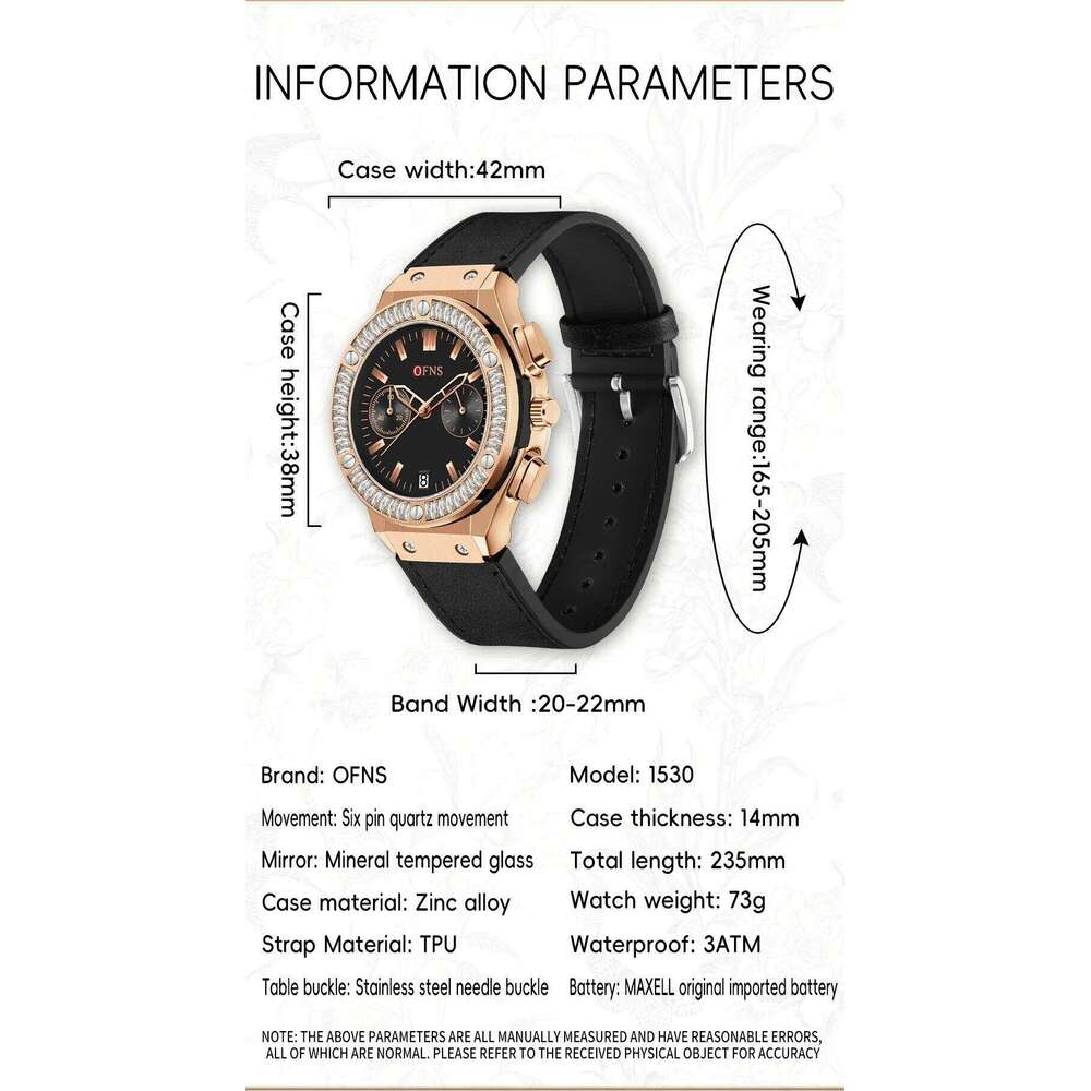 OFNS New 1530 Fashion Waterproof Luminous Calendar Luxury Women's Quartz Watch 2025