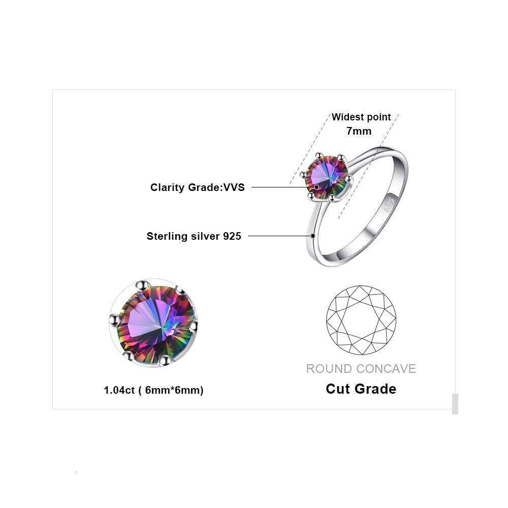 JewelryPalace Natural Rainbow Mystic Quartz 925 Sterling Silver for Women Solitaire Gemstone Jewelry Engagement Ring H260312