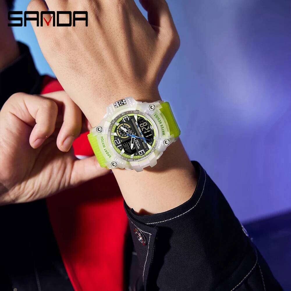 SANDA New 3367 Fashionable Electronic Sports Multifunctional Waterproof LED Dual Display Student Watch Alarm Clock