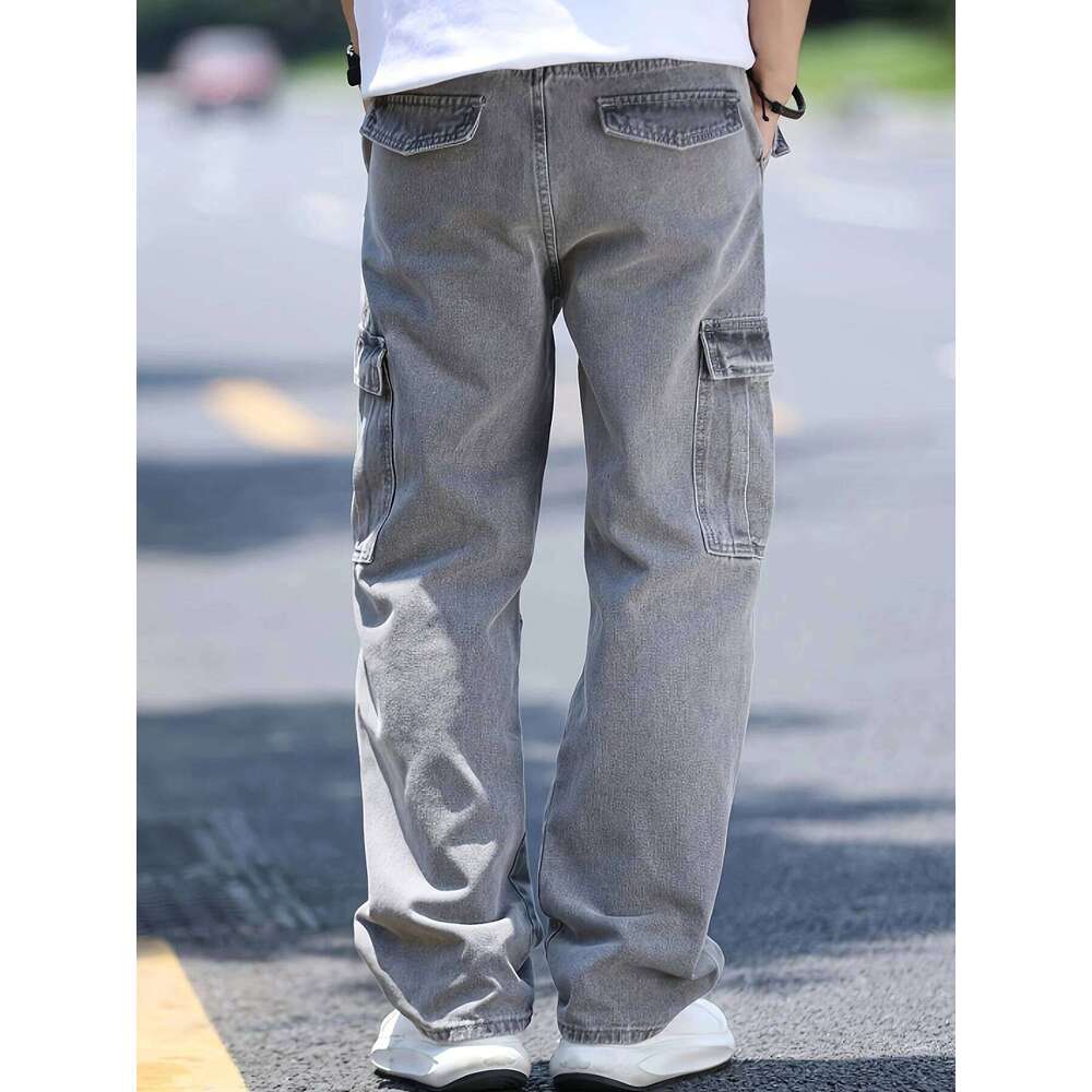Men's multi pocket work straight leg denim pants