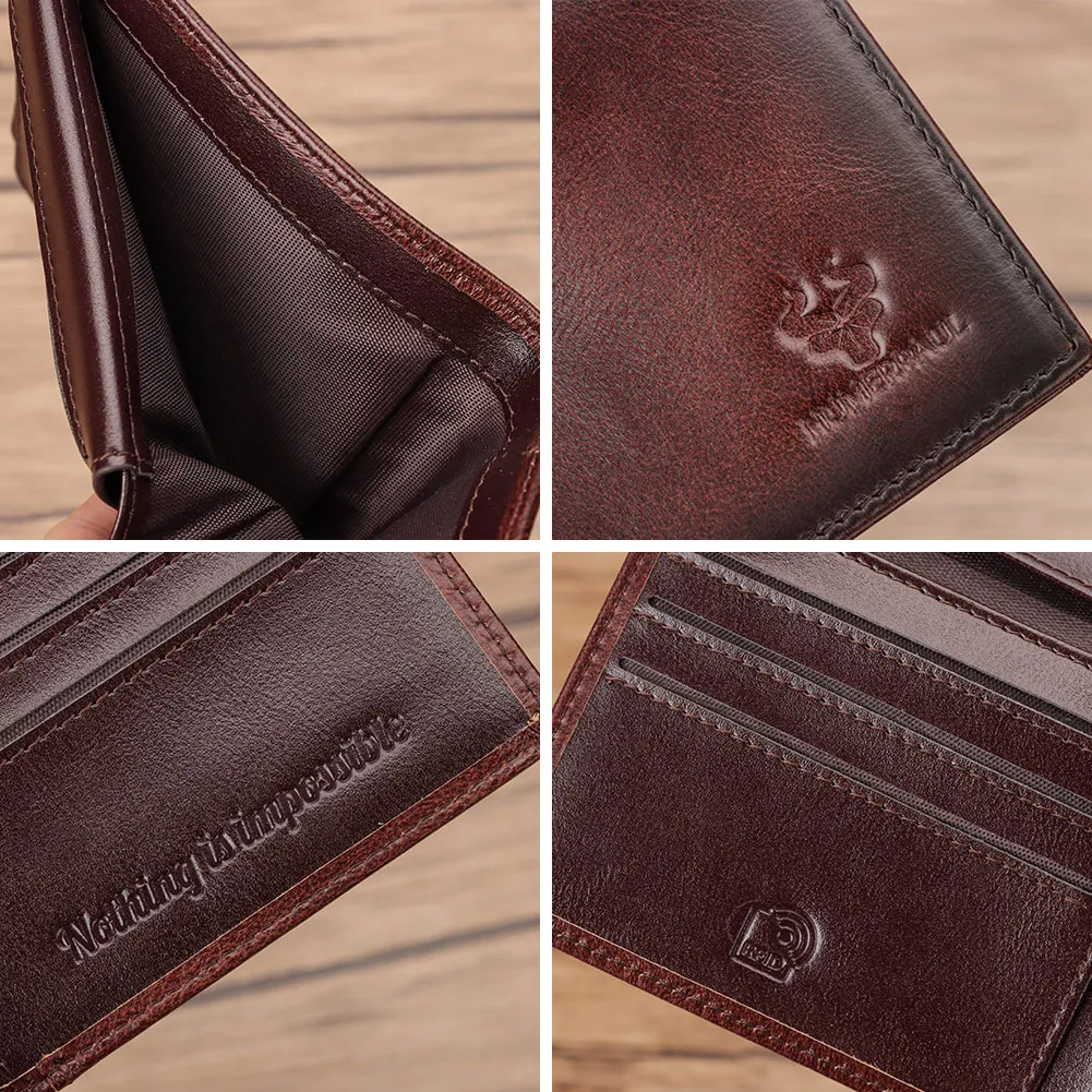 KAVIS Handmade Mens Wallet Genuine Leather RFID Card Holder with ID Window Large Capacity Male Storage Money Bag Fashion 260304
