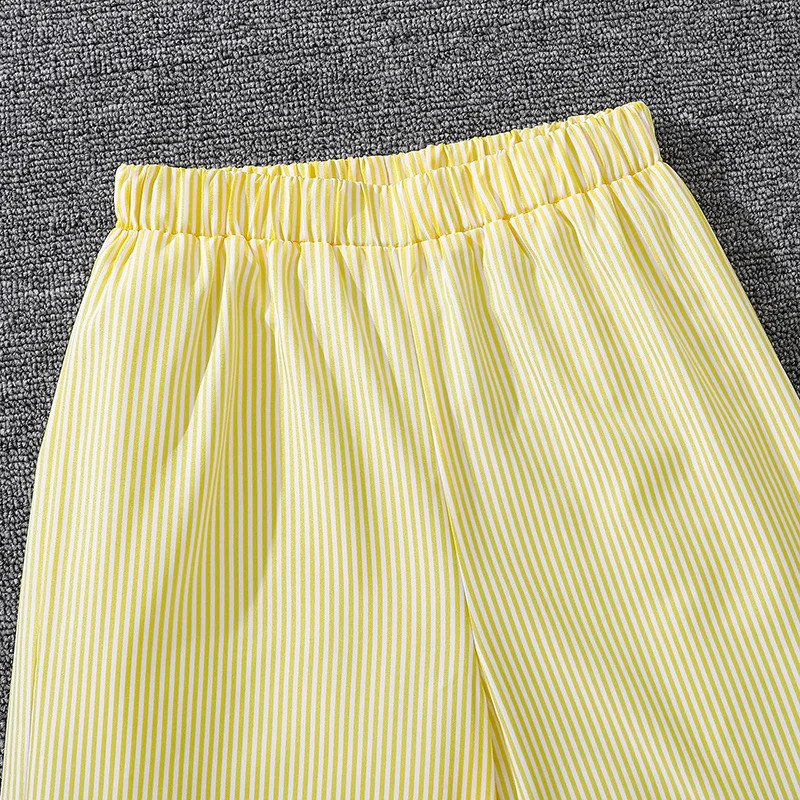 Childrens Spring Autumn 412 Years Old Girls Yellow Striped Long Sleeve Top Pants Suit Classic Simple Refreshing 260311