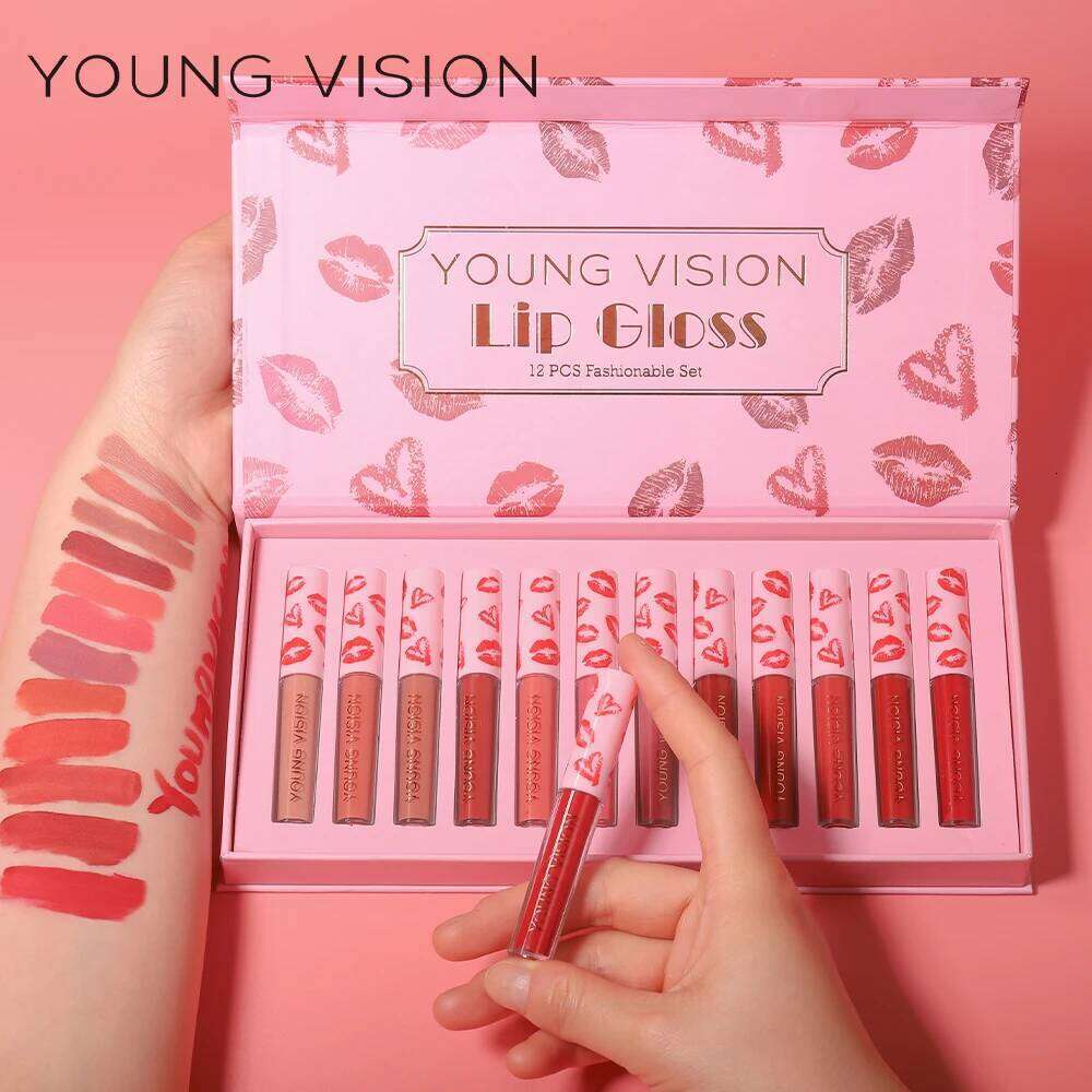 YOUNG VISION 12Pcs/set Lip Glaze Magnet Gift Box Set Matte Non Stick Cup Liquid Lipstick W260311