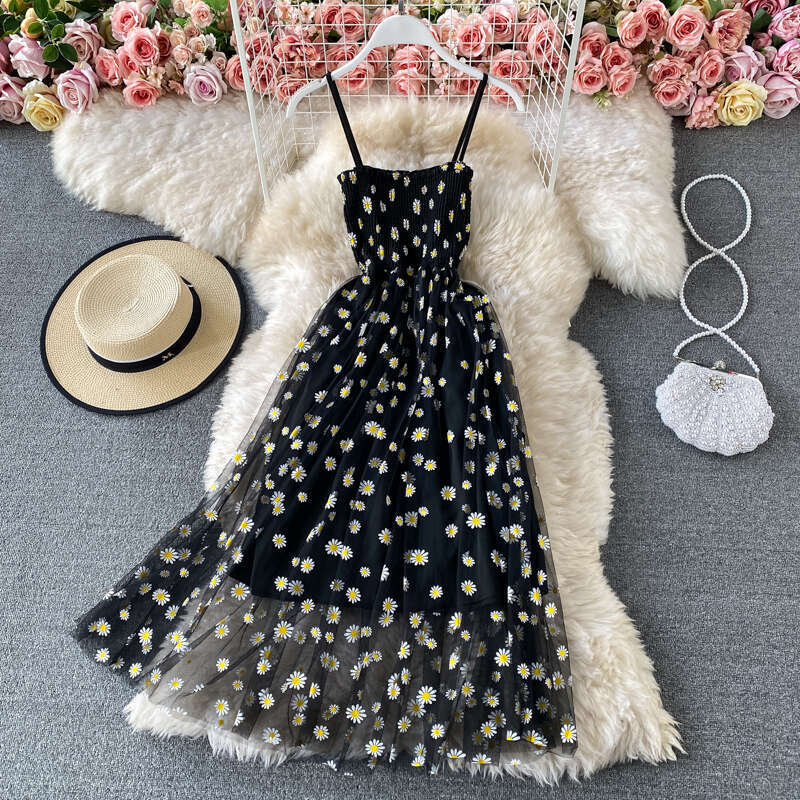 2026 Spring and Summer Super Fairy High Waist Flower a25 Belt French Retro Style Slimming Dress