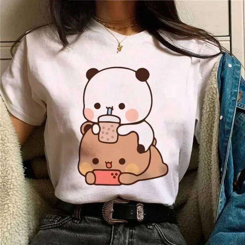 Bubu Dudu Female Manga Cartoon Print Pattern T-shirt Girl Comical and Cute Casual Round Neck Minimalist Clothes Z260312