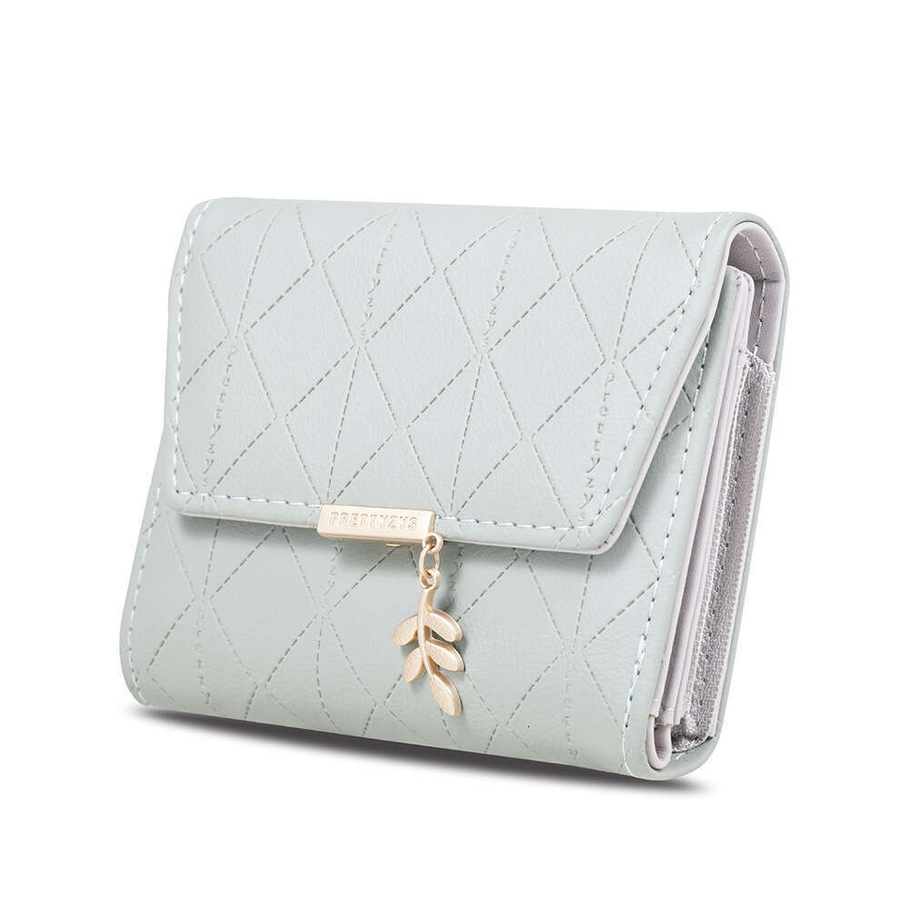 Luxury fashion wallet Short New Wallet Leaf Pendant Plaid Buckle Japanese And Korean Fresh Simple Off Women S Coin Purse