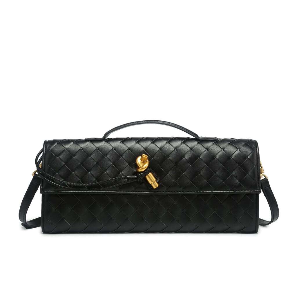 Cross-border bestseller: new summer model, purely handmade horizontal woven lock stick bag, high-end versatile fashion crossbody clutch bag