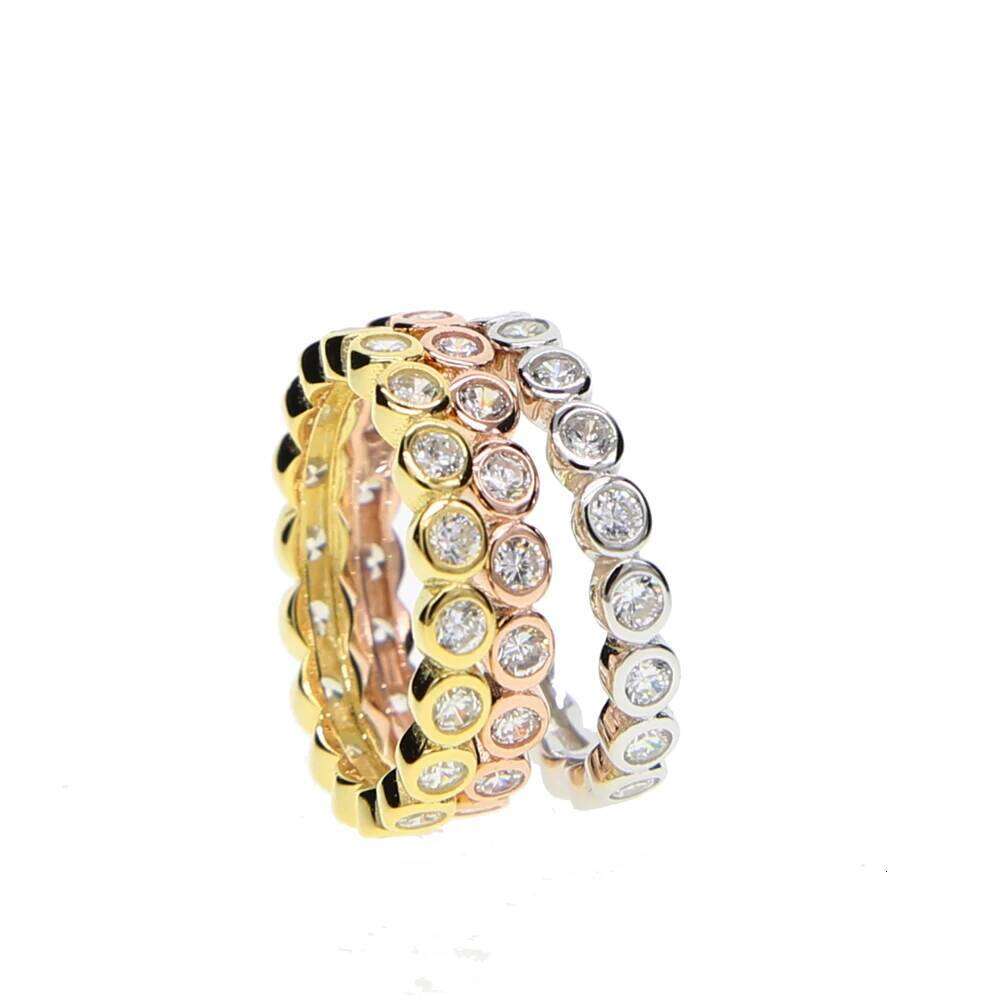 Classic new arrive bezel setting circle women jewelry three colors 925 sterling silver wedding band eternity stack finger ring H260312