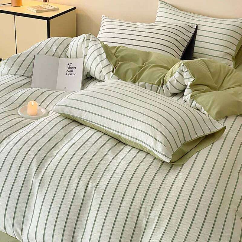 Japanese 100% Striped Printed Bedding Set Skin-Friendly Duvet Cover Sets All Seasons Soft Bed Linen for Single Queen H260312