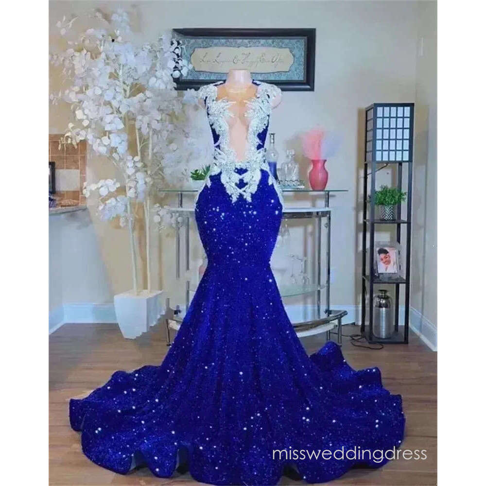 2026 Sparkly Royal Blue Mermaid Prom Crystal Rhinestones Graduation Party Dress Evening Gowns Robe De Bal Custom Made BC16618