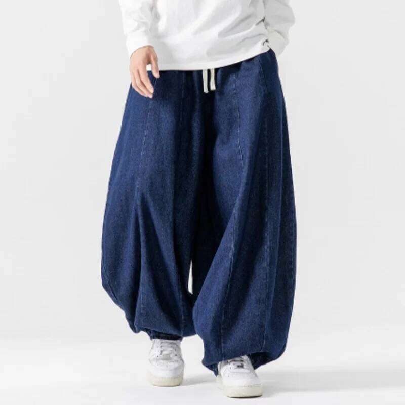 2025 New men's in plus size Japanese retro loose Haren straight Hong Kong style wide leg denim lantern pants