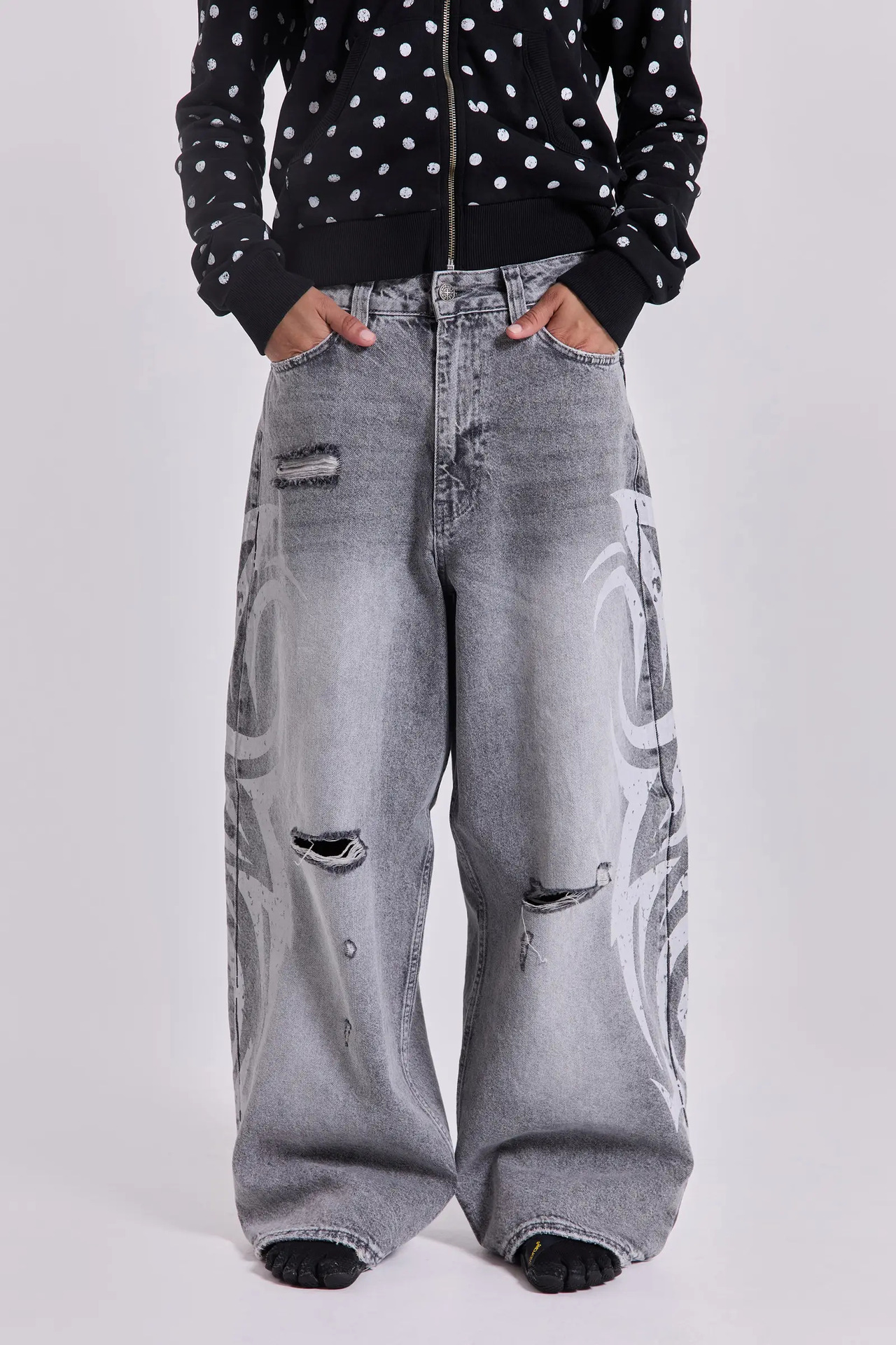 Men's American Graffiti Printed Jeans Casual Fashion Harajuku High Street Vintage Pant Loose Fit Retro High Waist Wash Ripped Jeans