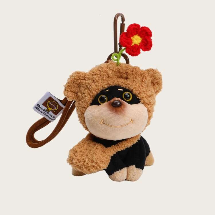 Bee puppy plush toy small pendant for girls, cute dog doll keychain, backpack decoration, original gift