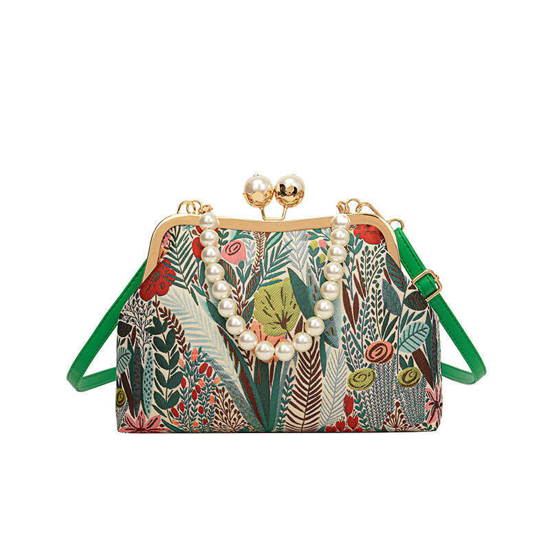 Popular floral shell 2026 spring new vintage pastoral style shoulder versatile crossbody women's bag, trendy