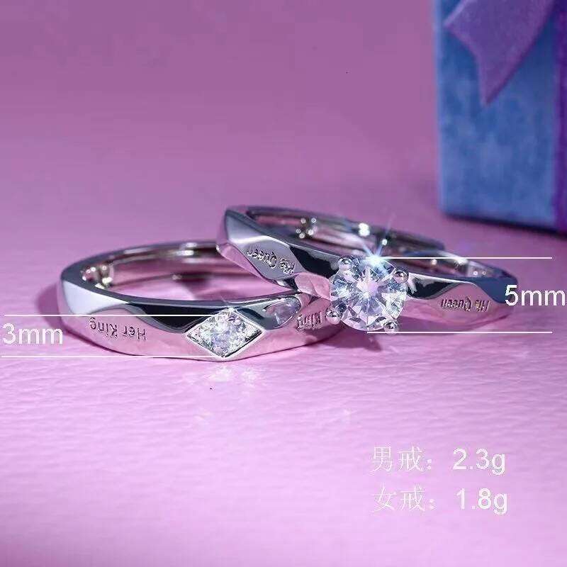 1 Pc Trendy Pledge Love with Letter Partner Valentine's Day Gift Cubic Zircon Stone Engagement Ring for Couple W260311