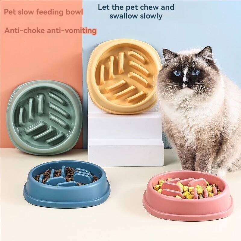 Supplies Dogs and Cats Food Non-Choking Non-Slip Slow Feeder Thickened Plastic Plate Pet Feeding Bowl 26Y0312