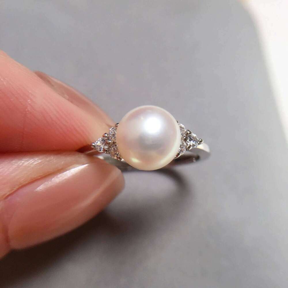 ZHBORUINI 2024 Simple Real Natural Pearl Gold Color Women Jewelry Silver Clear Zircon Diamond Ring Gift H260312