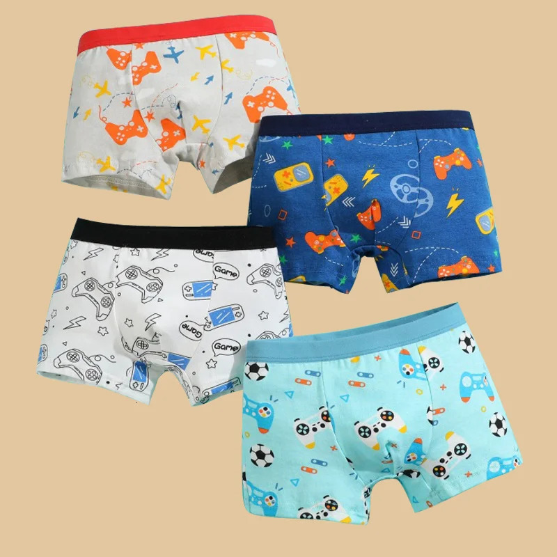4pcsLot Boys Boxer Briefs Kids Cotton Underwear Baby Boy Underpants Teenager Cartoon Print Soft Children Panties 215Y 260311