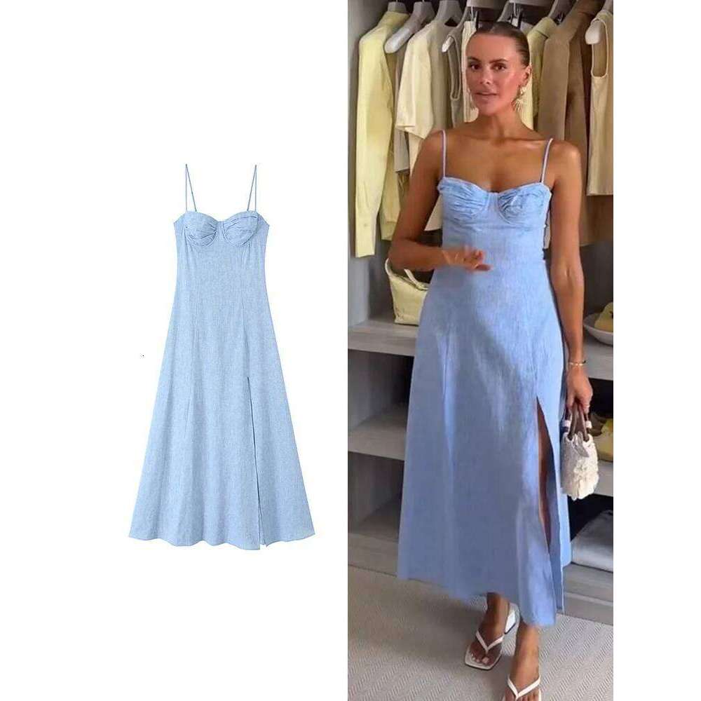 TFMLN Summer Ladies Split Sling Dress High Waist A-lined Swing Long Dresses Female Fashion Casual Corset Style Street Wear C260312