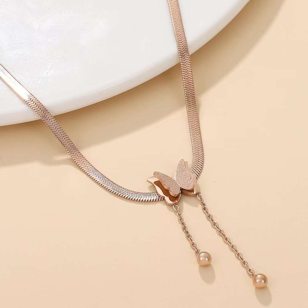 Butterfly Tassel 2025 New Model For Women In Titanium Steel Gold Versatile Snake Bone Chain Clavicle Necklace