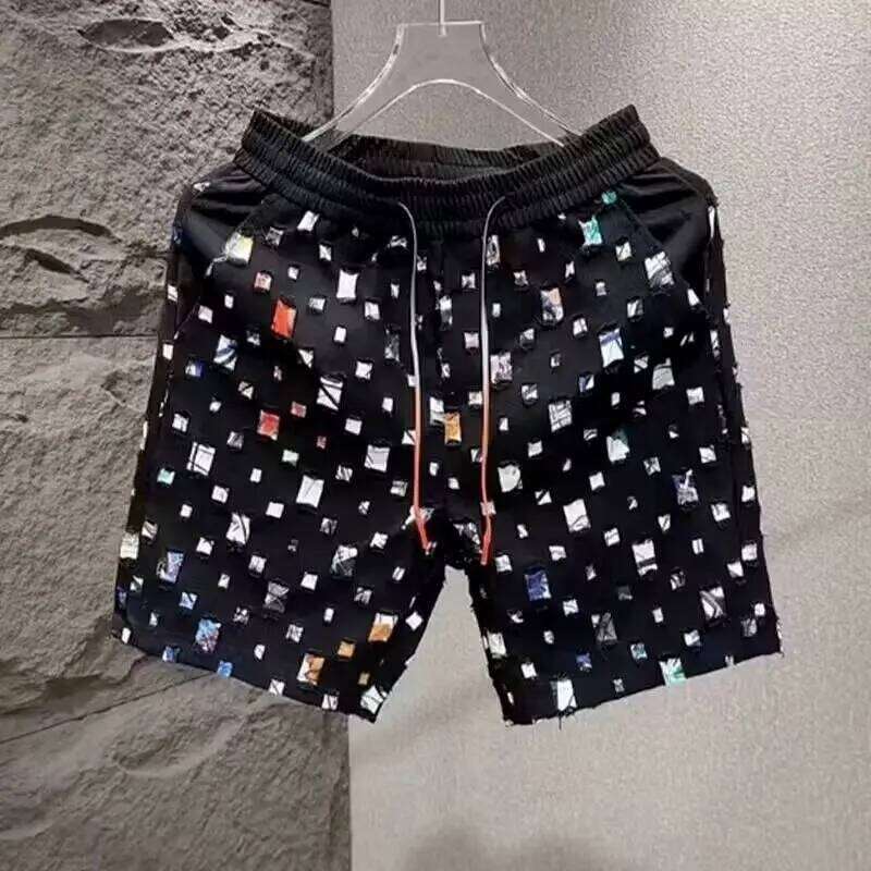 Summer Loose Couple Popular Versatile Straight Men's Flower Oil Painting Beach Hawaiian Casual Silk Shorts