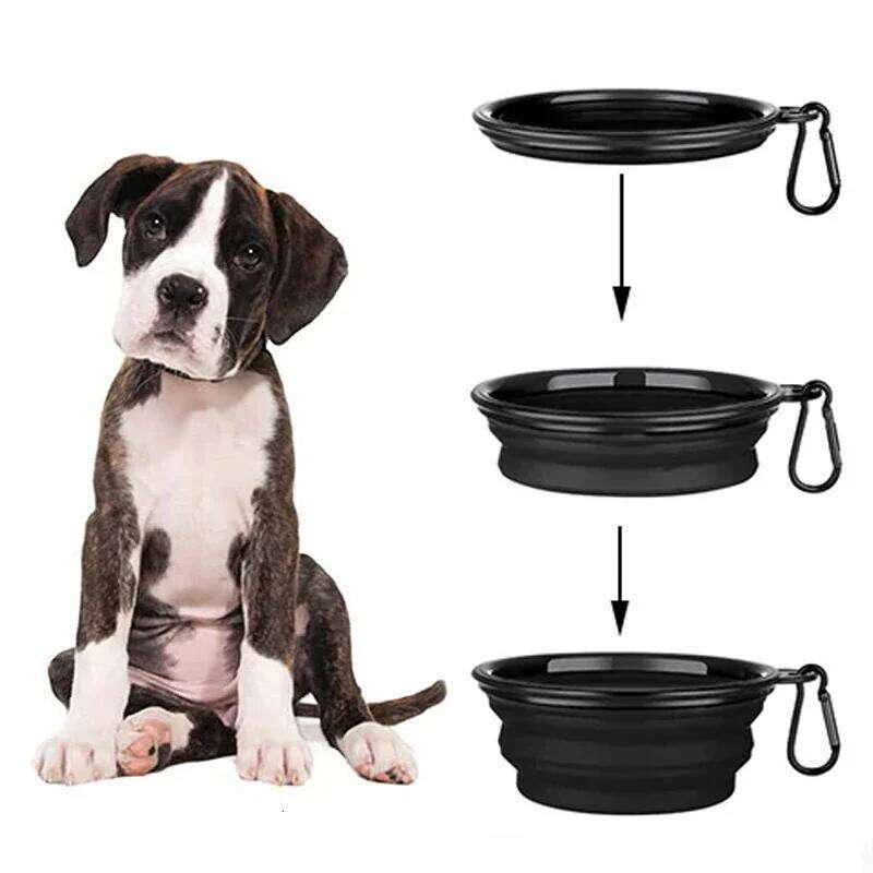 1000ML Silicone Feeder With Carabiner Folding Cat Bowl Travel Dog Feeding Supplies Food Water Container Pet Accessories 26Y0312