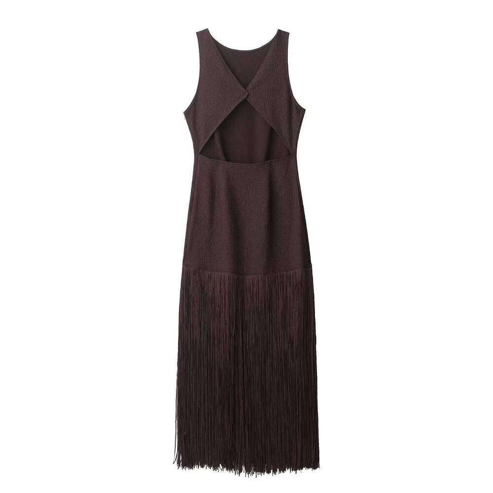 New European and American style women's fashion versatile temperament casual simple slim fit tassel dress C260312
