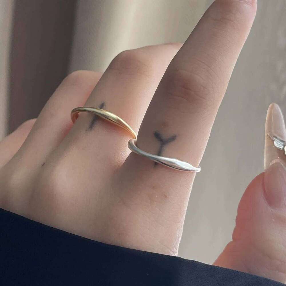 925 Sterling Silver Rings Women Geometric Fine Jewelry Finger Adjustable Simple GOld Narrow Ring For Party Birthday Gift H260312